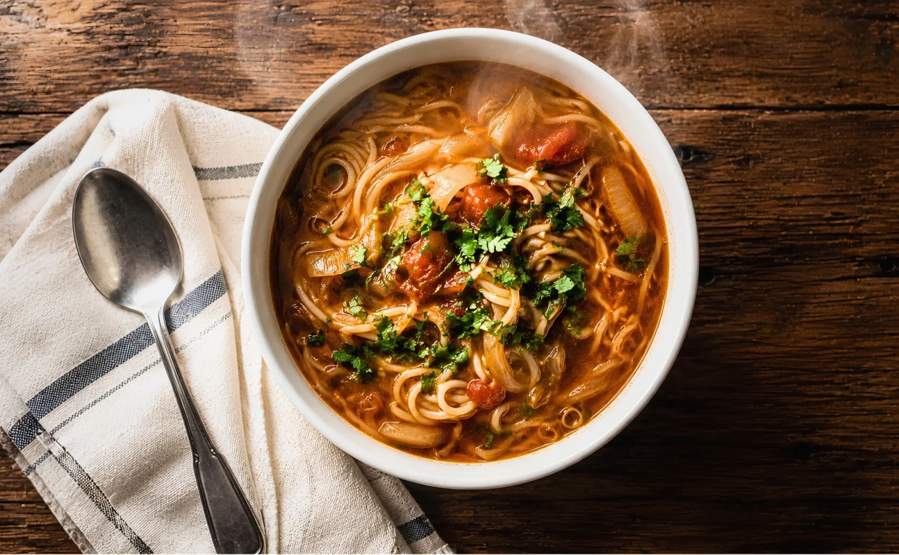 "Bowl of M3 Soupy Noodles made with Paapi M3 Soup Mix"