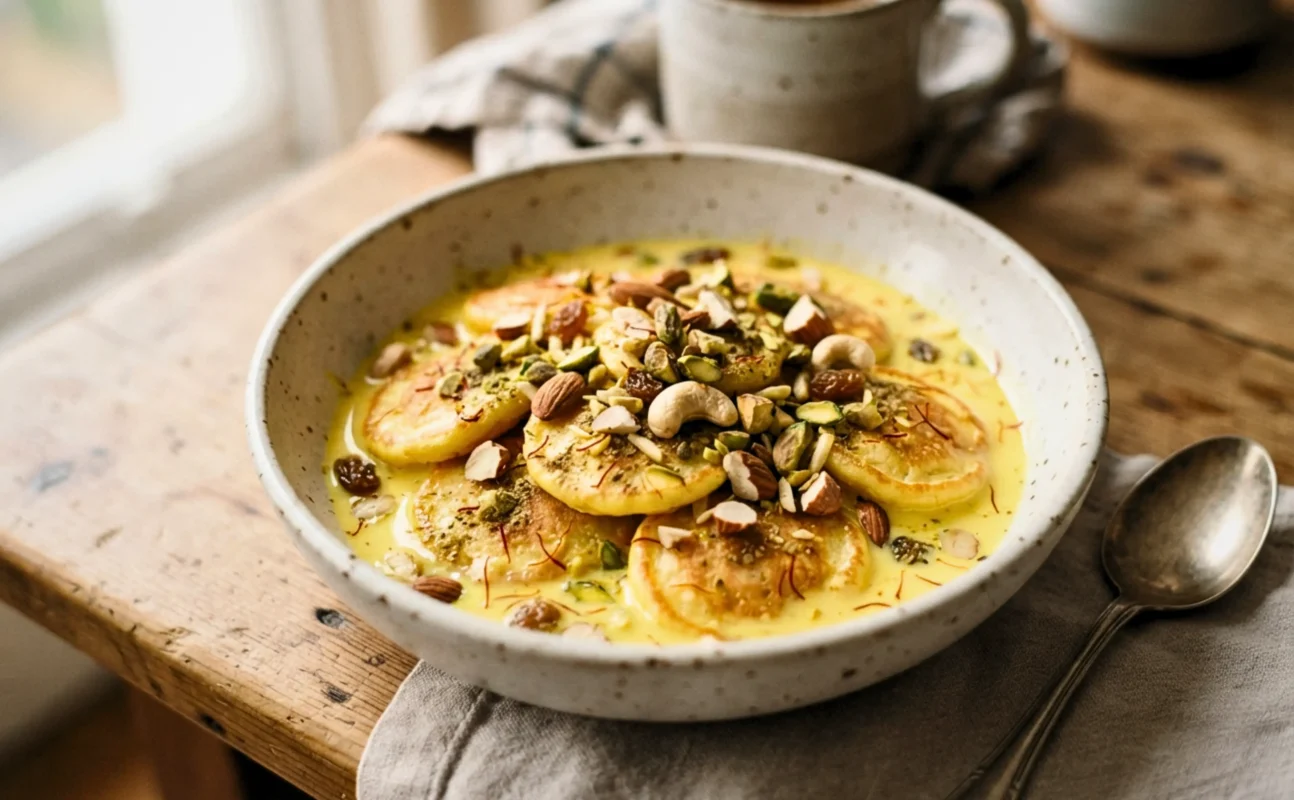 Mini Pancake Tres Leches Bowl topped with nuts and dry fruits